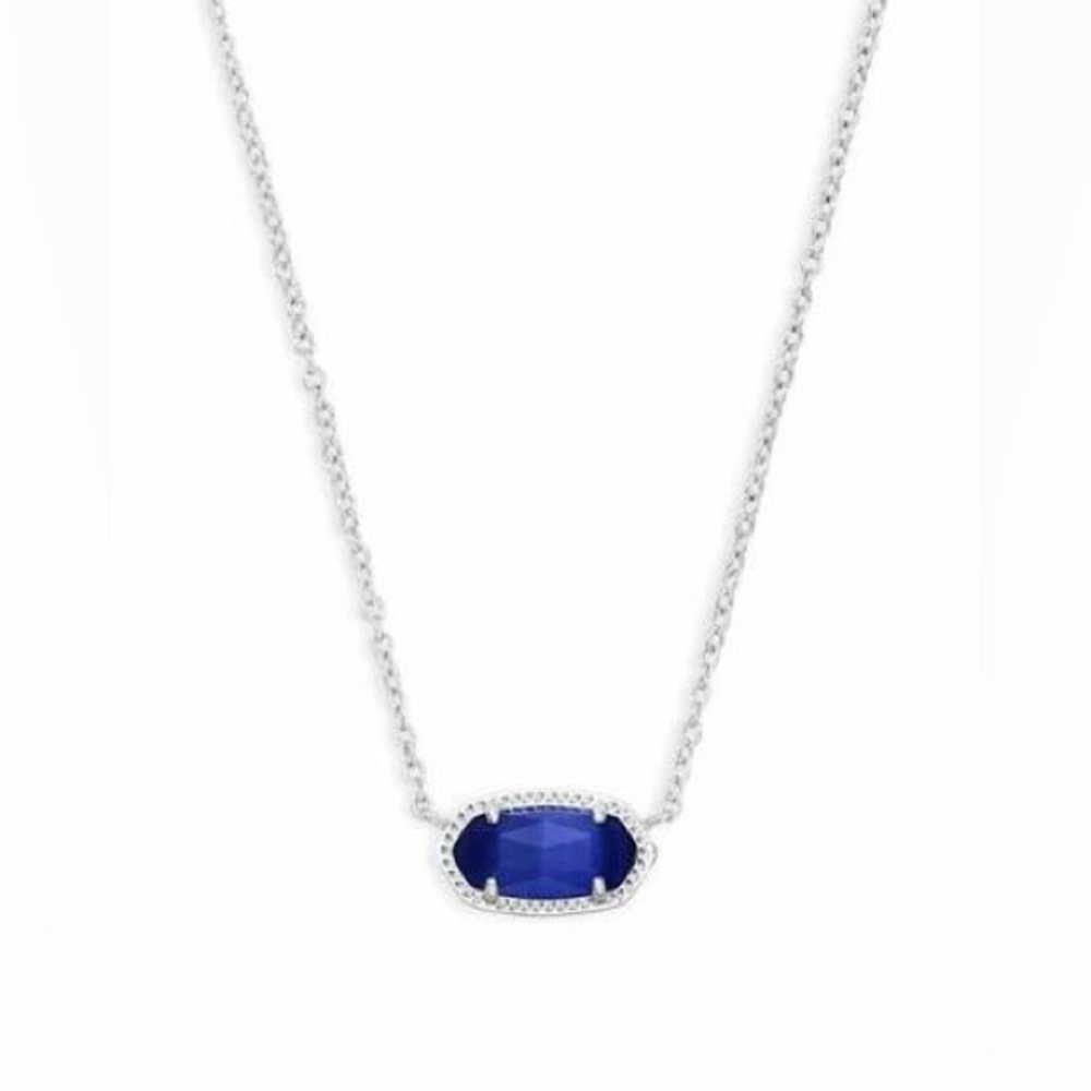 Kendra Scott Elisa Silver Pendant Necklace in Cobalt Cats Eye